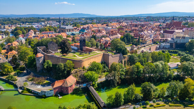 Cityscape of Cheb with castle in Czech republic