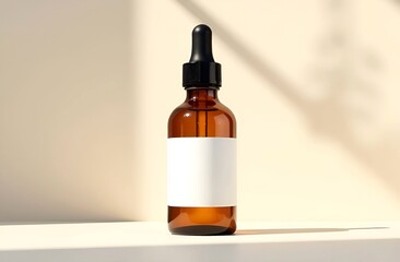Fototapeta premium Dropper serum bottle mock up with blank label, place for logo, design, text. minimal studio with soft light background with shadow