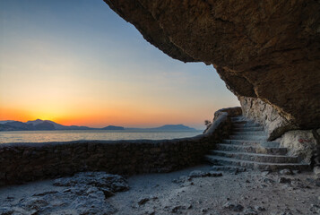Sunrise over the sea on the Golitsyn trail, Crimea, Novy Svet