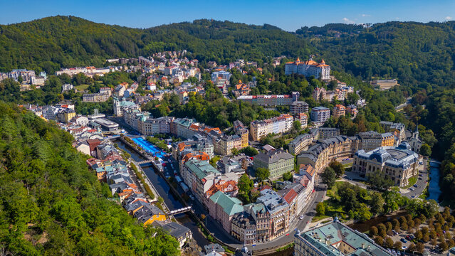 Aerial view of Karlovy Vary in Czech republic
