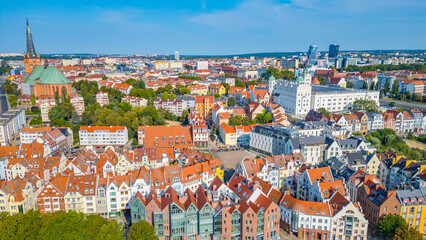 Aerial panorama of the old town in Szczecin, Poland