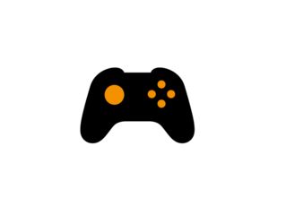 Black Gamepad with Orange Controls on transparent Background
