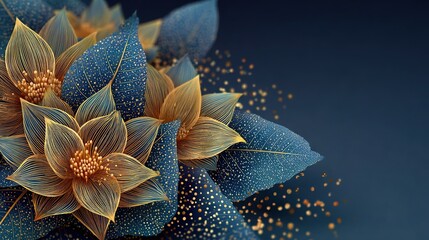   A macro shot of a blue bloom featuring golden speckles on its petals against a blue backdrop