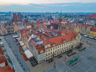 Naklejka premium Sunrise panorama view of Rynek square in Wroclaw, Poland
