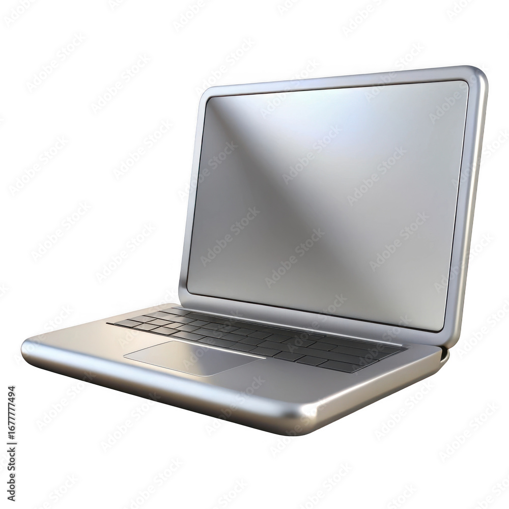 Poster 3d silver laptop computer isolated on transparent background