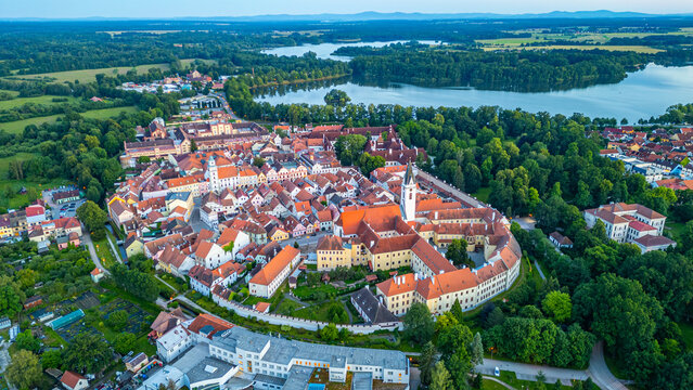 Sunset panorama view of Trebon, Czech republic