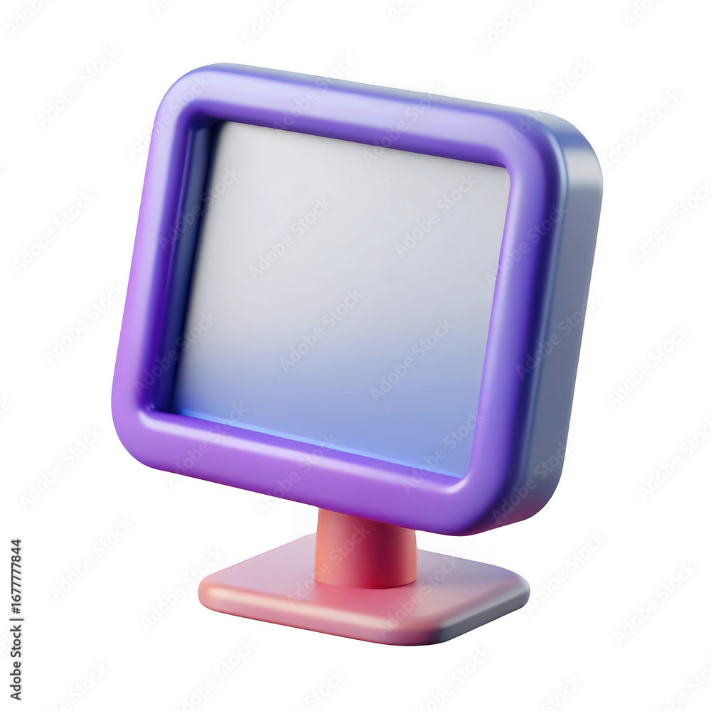 Poster 3d retro monitor with gradient screen isolated on transparent background