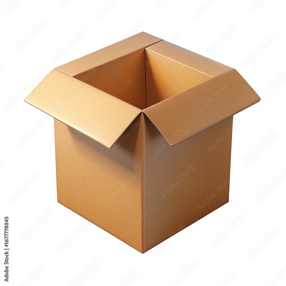 Poster 3d cardboard box open isolated on transparent background
