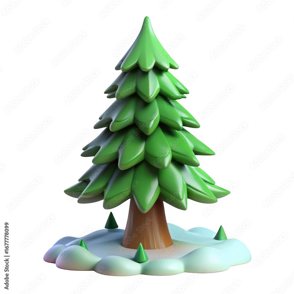 Poster 3d stylized evergreen tree with snowy base isolated on transparent background