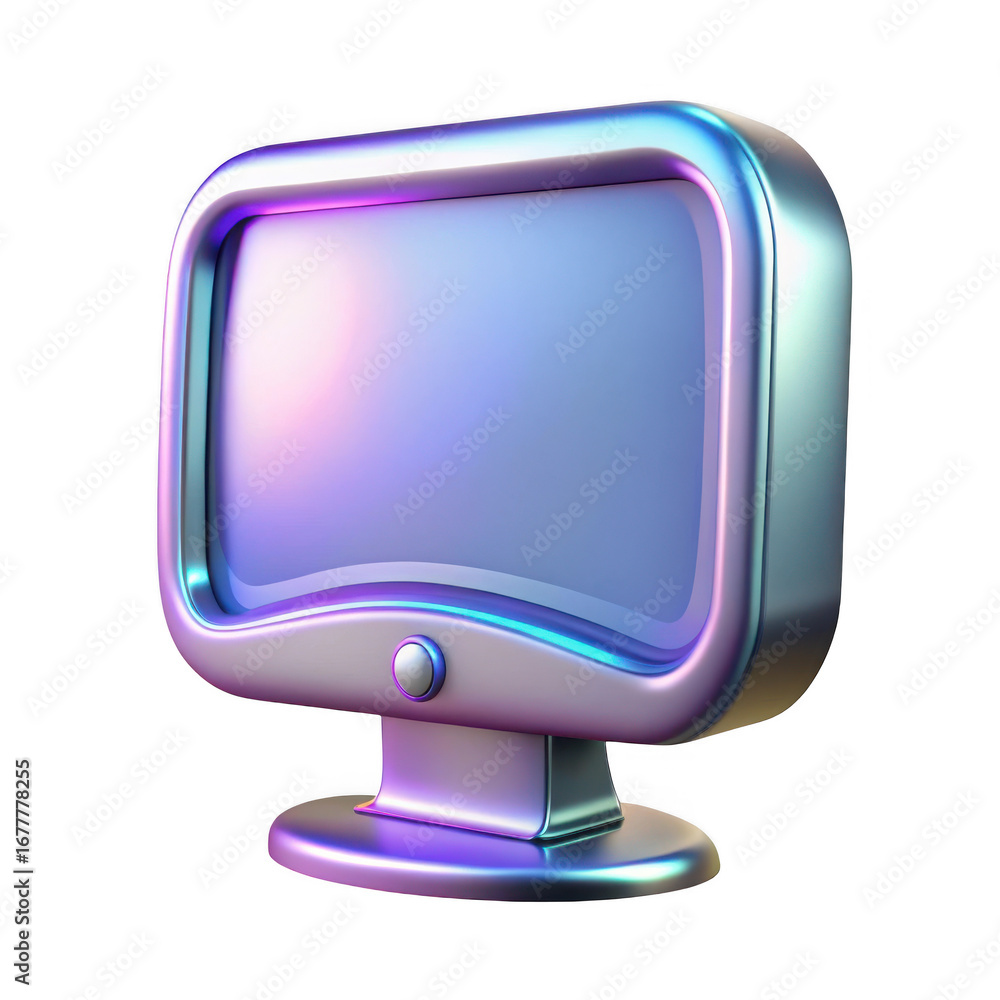 Poster 3d retro monitor with iridescent finish isolated on transparent background