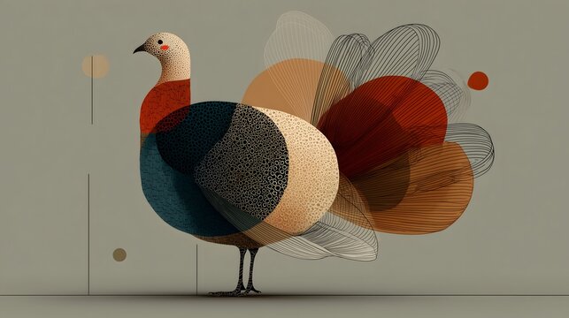 Unique line art turkey design celebrating Thanksgiving with abstract elements and vibrant colors for festive decor