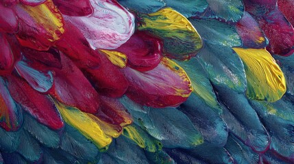 Obraz premium Image of a beautiful fluid and abstract painting inspired by colorful macaw feathers