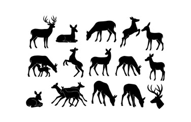 Fototapeta premium Elegant deer silhouettes: graceful wildlife in minimalist black style