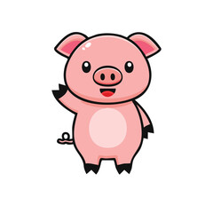 Fototapeta premium An adorable cartoon pig waving hello, expressing friendliness