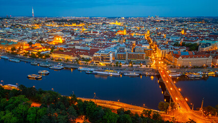 Naklejka premium Sunset panorama view of Prague from Letna plain, Czech republic