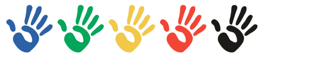 Colorful Handprints In A Row Symbolizing Diversity, Unity, And Teamwork For Community And Family Projects