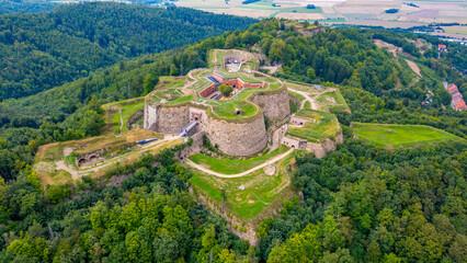 Panorama of Srebrna Gora fortress in Poland