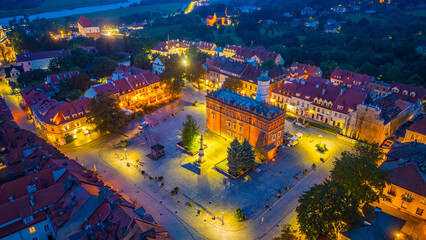 Sunset panorama view of the rynek square in Sandomierz, Poland