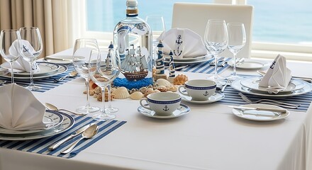 Nautical Table Setting for Coastal Dining.