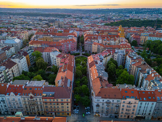 Obraz premium Sunset panorma view of Vinohrady in Prague, Czech republic