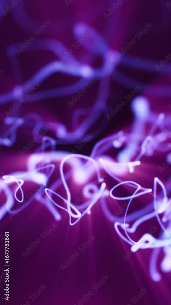 Poster abstract glowing purple light trails creating dynamic luminous motion on dark background