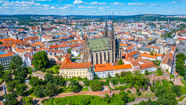 Saint Peter and Paul cathedral and skyline of Brno, Czech republ