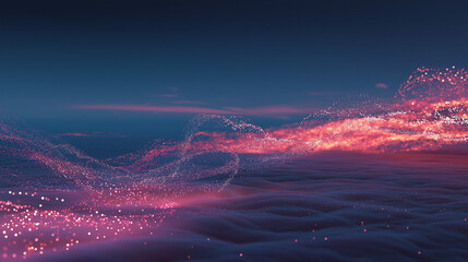 An abstract data visualization glowing in pink and blue, representing digital information, futuristic technology, and dynamic visual analytics design.