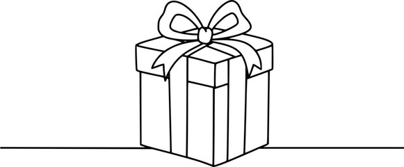 line art drawing of gift box. Wrapped surprise package for christmas or birthday party .Party and celebration. Gift box line art outline vector illustration