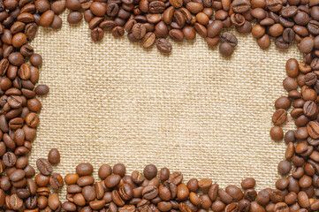 Roasted coffee beans close-up.
