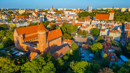 Sunset panorama of Olsztyn and its castle in Poland