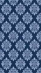Elegant damask pattern in denim blue creates a classic, sophisticated, and timeless design element