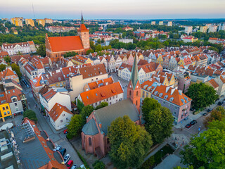 Naklejka premium Sunset panorama of Olsztyn in Poland