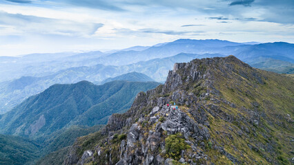 Horizontal shot of a rocky landscape surrounded by paramo mountains at the top of Cerro Urán on a...