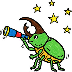 Fototapeta premium A Hercules Beetle Stargazing with a Telescope