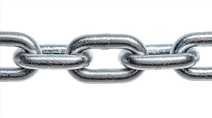 Obraz premium Interlocked silver metal chain links forming a strong, continuous connection, shown isolated on a clean white background with sharp detail and reflective texture.