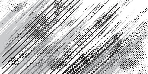 Fototapeta premium Abstract glitch art with diagonal lines and digital noise in grayscale tones. Modern futuristic texture design, distorted pattern background, perfect for technology, cyber, and creative projects.