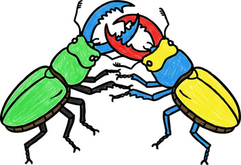 Fototapeta premium Two Stag Beetles in a Friendly Wrestling Match