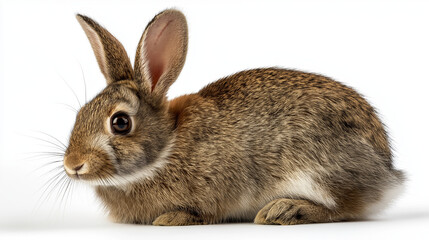 Obraz premium A cute fluffy rabbit sits isolated on a clean white background, highlighting its soft fur, gentle expression, and adorable charm.
