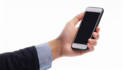 hand holding smartphone isolated on white background