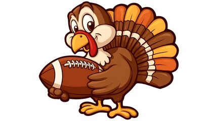 Thanksgiving turkey character holding a football in a playful clip art style for festive celebration