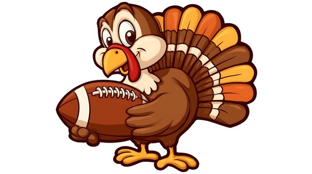 Thanksgiving turkey character holding a football in a playful clip art style for festive celebration