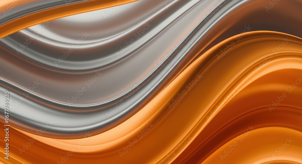 Poster abstract background with smooth wave pattern in orange and silver colors creates a modern and dynami