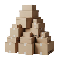 Stack of cardboard shipping boxes for delivery and storage transparent background