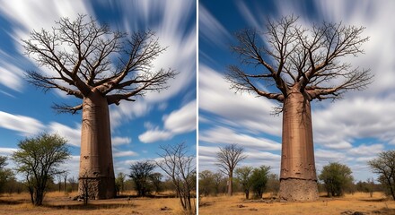 Fototapeta premium Majestic Baobab Trees Under Streaky Sky Long Exposure.