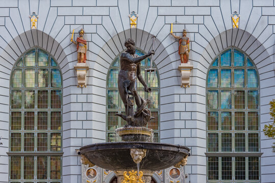 Neptune fountain in front of Artus court in Gdansk, Poland