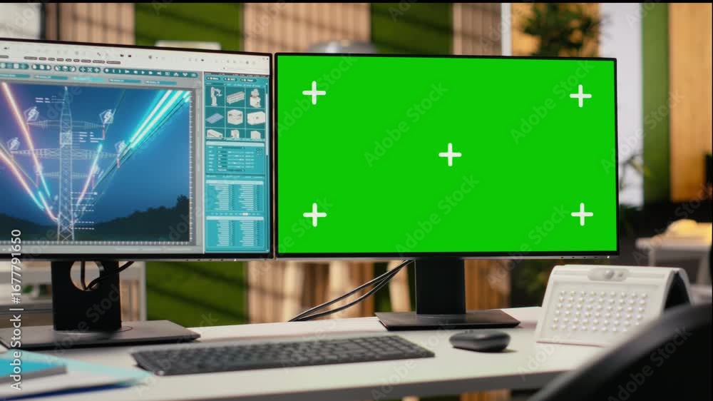 Aufkleber digital power lines analytics dashboard on green screen pc showing metrics used to optimize grid. ch