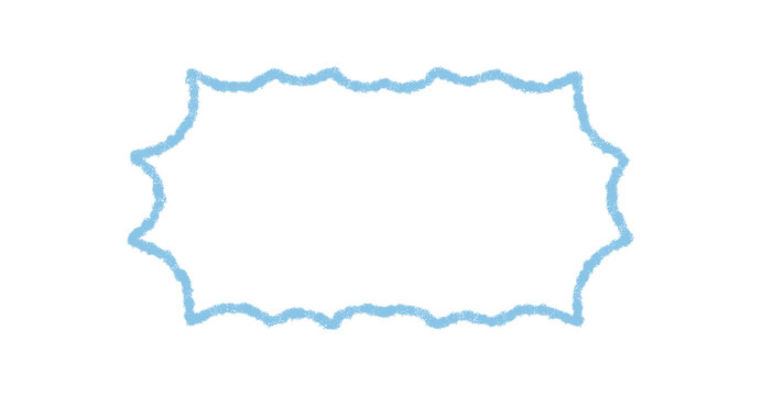 Groovy crayon wavy rectangle border outline in pastel blue, hand drawn with retro doodle frame style. Background adds playful y2k chalk sketch look. Creative graphic for modern and vintage themes.