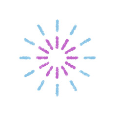 Circle pastel firework element with crayon spark and starburst pattern. Festive burst in a creative celebration style illustration for holiday and party decor.