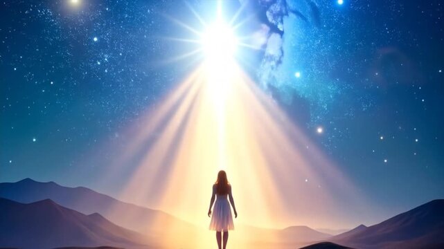 Woman gazing at celestial light
