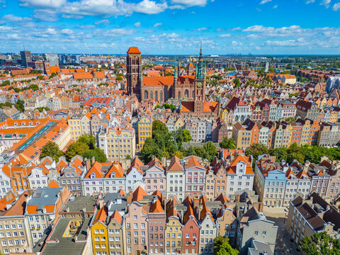 Aerial view of the city center of Gdansk, Poland